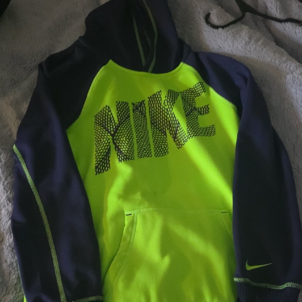 Nike Neon Green and Navy Pullover Hoodie